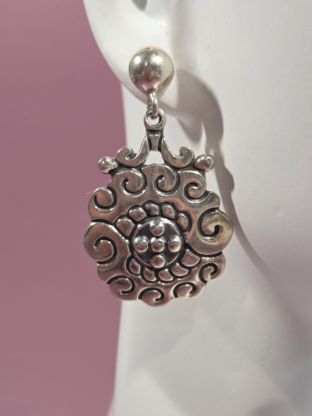 Genuine Vintage "ATI 925 MEXICO" Ornate Filligree Sterling Silver Earrings